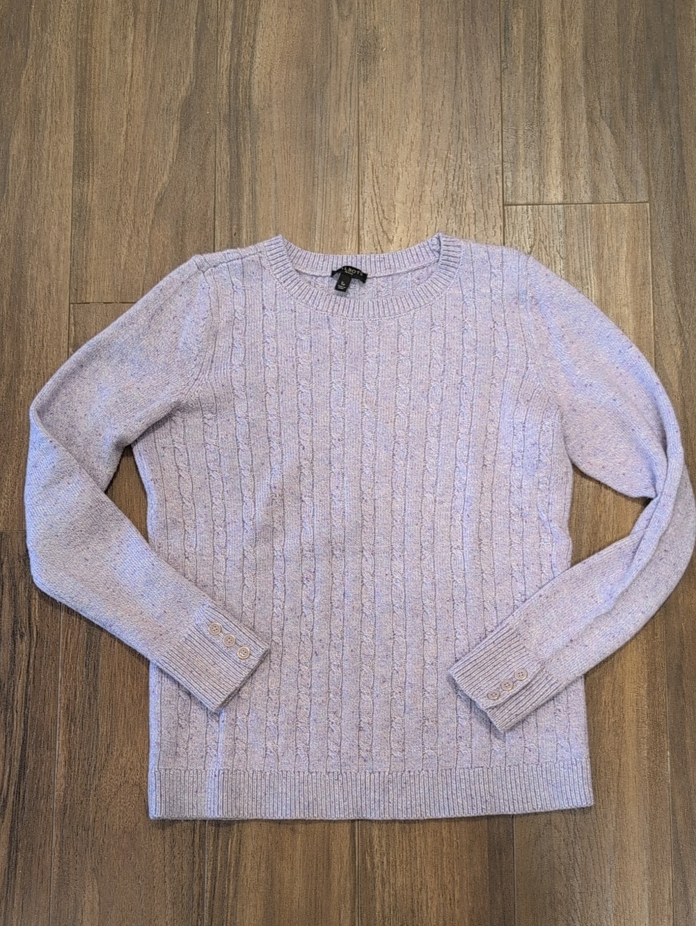 Talbots Lavender Cable-Knit Crewneck Sweater Button Cuff Detail